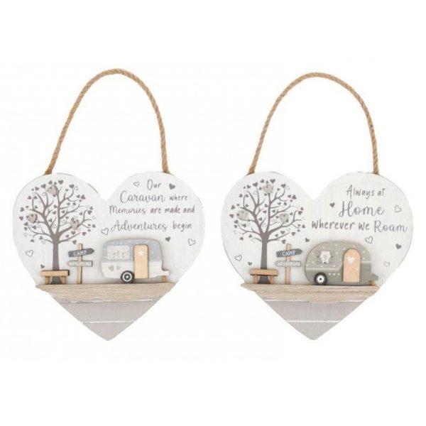 16CM WOODEN CARAVAN HEART SIGNS  (6s)