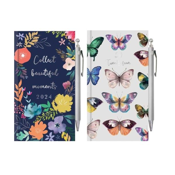 SLIM WTV B/FLY/FLORAL DIARY W. PEN (12s)