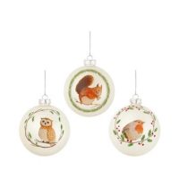 WOODLAND ANIMALS GLASS BALL 3ass.(12s)