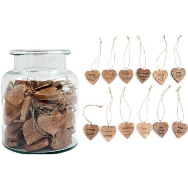 5CM WOODEN HEARTS IN GLASS JAR (96s)
