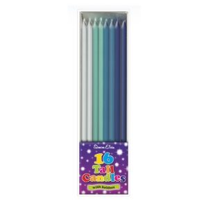 MULTI BLUE TALL CANDLES x 18(6s)