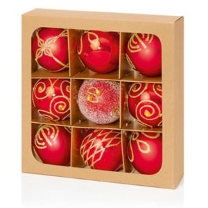 9x60mm RED DECORATED BAUBLES (6s)