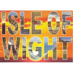 POSTCARD: IOW PHOTOS IN LETTERS & SUNSET
