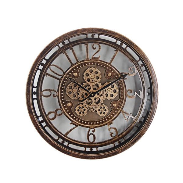 6 WHEEL BRONZE COG CLOCK 46cm (4s)