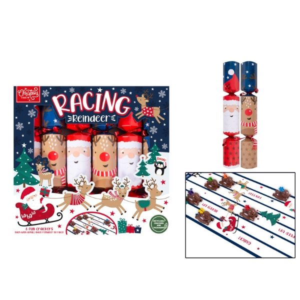 6 RACING REINDEER CRACKERS 12" (12s)